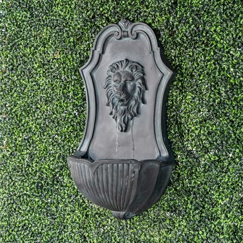 Lion head wall fountain on greenery background