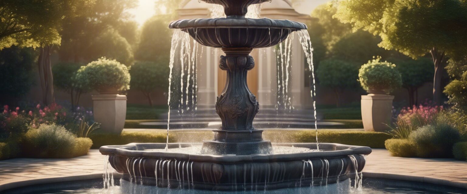 Outdoor freestanding fountain in a garden