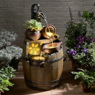 Water Fountain Outdoor Rustic Barrel